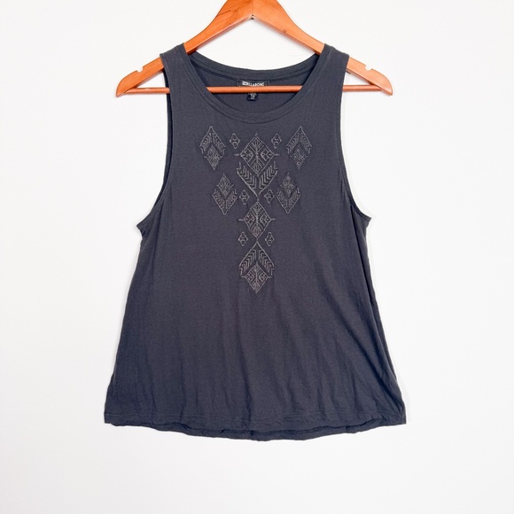 Billabong Small Petite dark gray Aztec embroidered California bohemian tank top - Picture 3 of 13